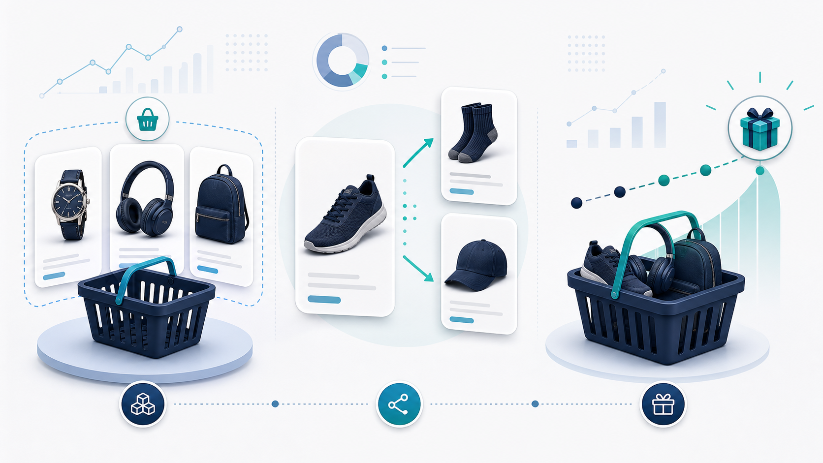 Illustration of product bundling, cross-selling, and threshold incentives for increasing average order value